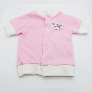 Pink White Vintage BABYfair‎ Cardigan "Cuddle Me" Button Close 0-6 Mo
